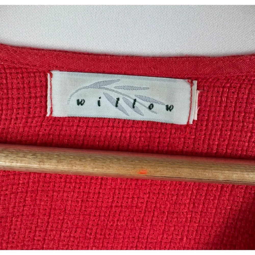 Willow Linen Top sz M/L Red 3/4 sleeve Boxy Lagenlook USA preppy minimalist - Picture 2 of 7